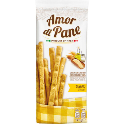 Amor di Pane knusprige Grissini mit Olivenöl und Sesam Geschmack 125g