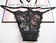 VICTORIA'S SECRET DREAM ANGELS Adjustable V-String Thong Panty VS Black Lace