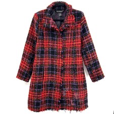 Desigual Red Purple Wool Tweed Love Embroidered Snap Button Up Coat Size 42