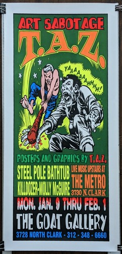 Original T.A.Z. Silkscreen Art Poster Goat Gallery Steel Pole Bathtub Jim Evans - Picture 2 of 2