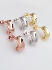 925 Sterling Silver Polish Half Hoop Huggie Earrings Wide Hoop Womens 12x5.5mm