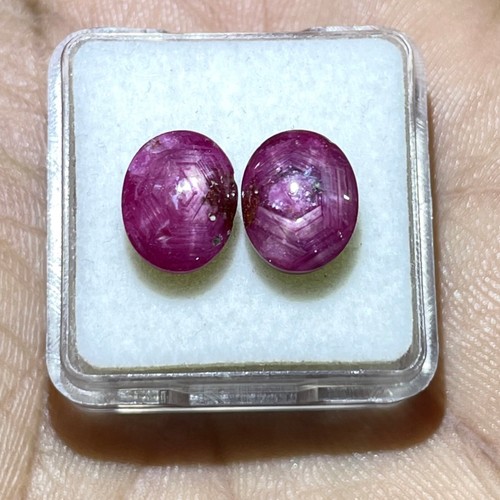 2 Pcs Natural Star Ruby Unheated 10x8mm Oval Loose Cabochon Gemstones 9.85 Cts - Picture 7 of 12