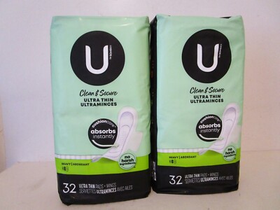 U by KOTEX Clean & Secure ULTRA THIN PADS - HEAVY with wings 2 X 32 ct. (64)