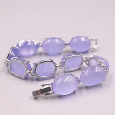 Simulated Purple Jade Yellow Gold Plated Bracelet Women's Handmade Jadeite Link