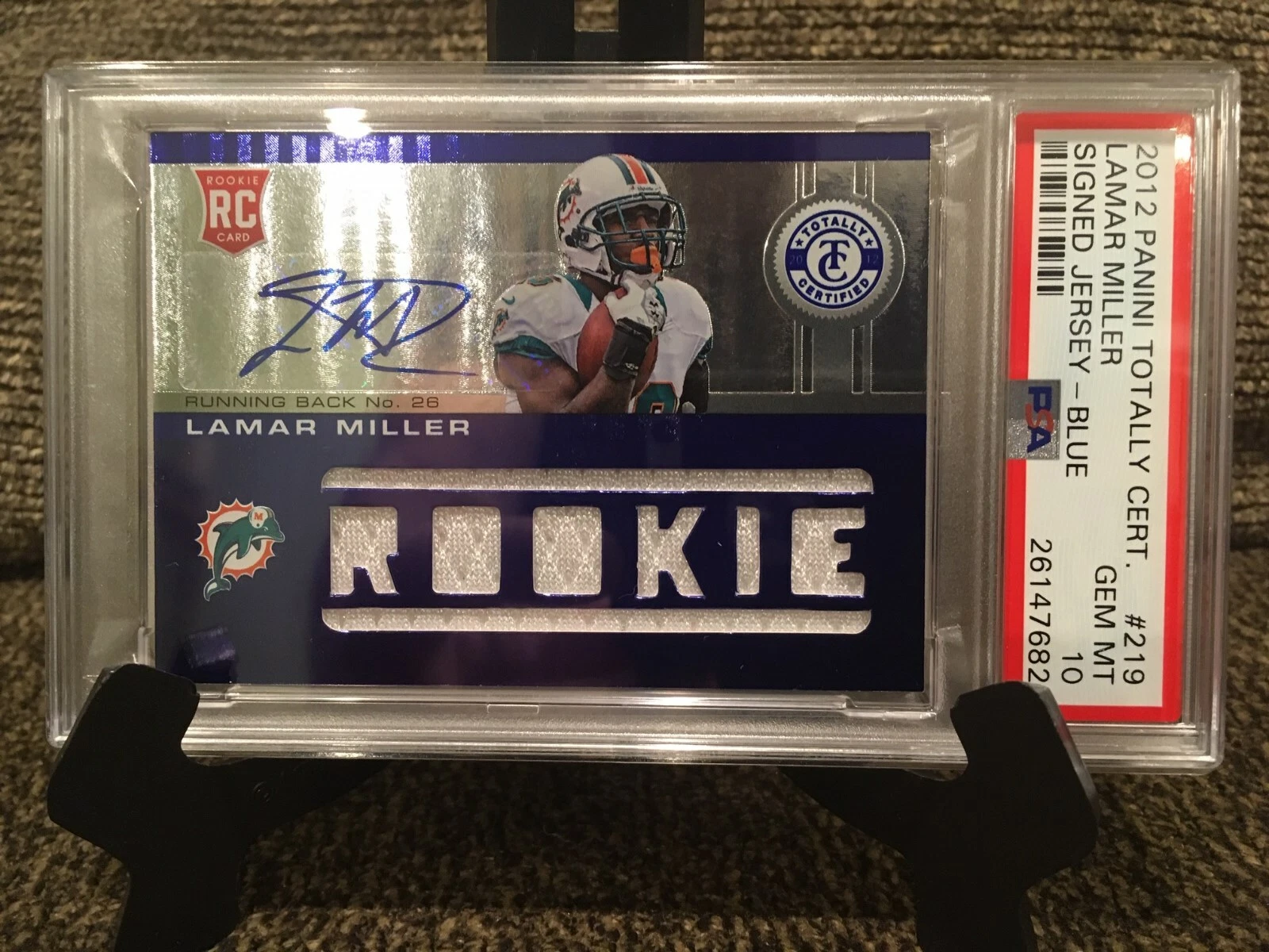 Lamar Miller Panini Totally Certified #219 Signed Jersey-Blue