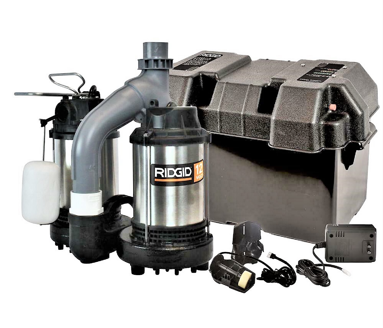 Pump System 1/2 HP Ridgid Battery Back Up Sump Pre Plumbed Dual Suction