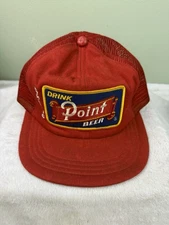 Vtg Drink Point Beer Red Snap Back Trucker Hat - Athletic Bar - Stevens Point WI