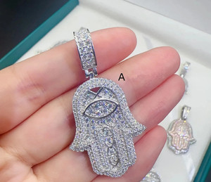 Authentic MOISSANITE 14k Gold Plated Hip Hop Hamsa Hand Iced Real Pendant Passes Tester