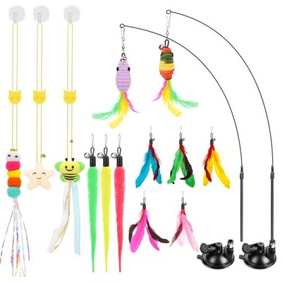 Interactive Cat Toys, 15PCS Cat Wand and Feather Toys for Indoor Cats, Reusab...