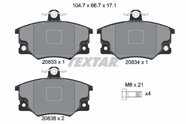 2083302 Textar brake pad set, disc brake for Abarth, Alfa Romeo, Autobianchi