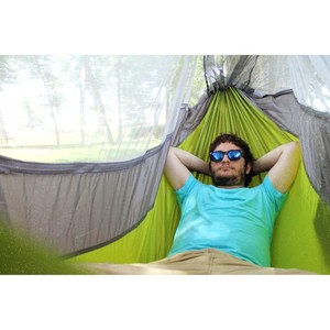 Equip Nylon Mosquito Hammock with Attached Bug Net, 1 Person Blue and Green, Ope