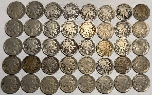 ROLL of 40 full date Indian Head BUFFALO NICKELS. Exact coins shown. #16