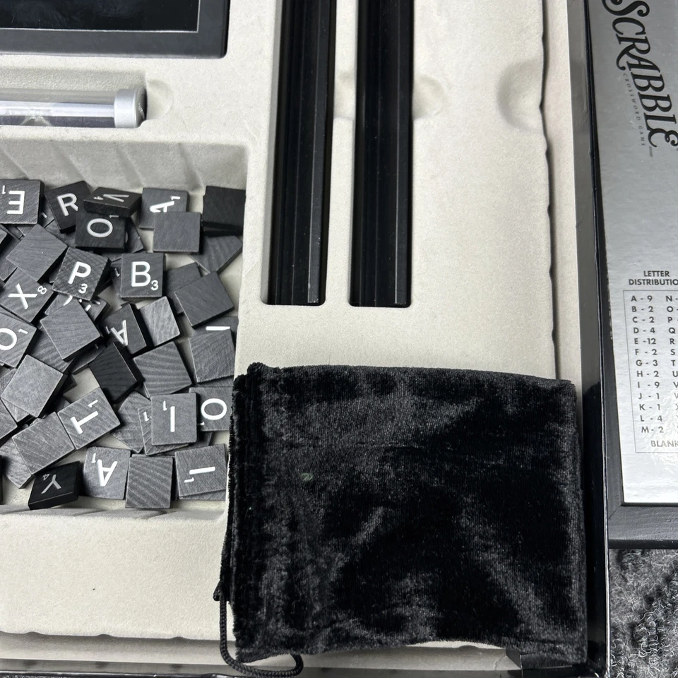 Scrabble Word Game "Onyx Edition" Rotating Gameboard Black Tiles 100% Complete - Image 4 of 4