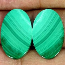 27.20Cts. AAA Natural Malachite Pair Oval Cabochon Gemstone 14X23X3MM