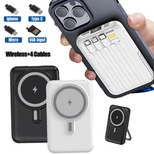 20000mAh Magnetic Power Bank Battery Pack Wireless Charger With 4 Cable & Stand