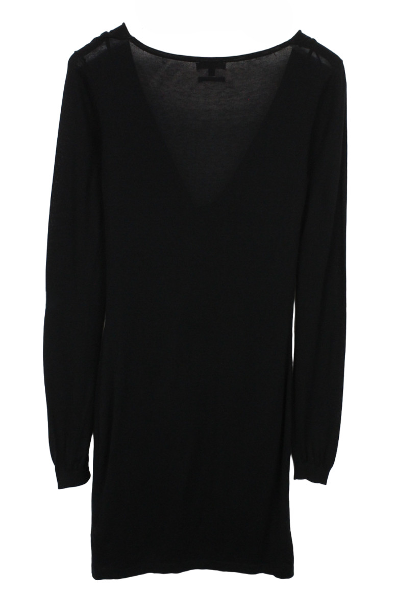 MASSIMO DUTTI Silk-Cotton Dress Women's LARGE Knitted Black Stretchy V Neck thumbnail 4