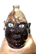 master potter dwayne crocker face jug, pottery, folk art 10''x7''