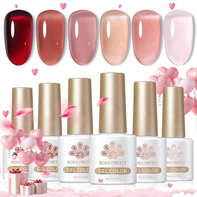 Jelly Gel Nail Polish Set Burgundy Wine Red Gel Polish Crystal Transparent Gel P