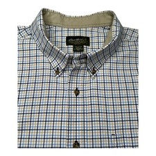 Eddie Bauer Mens Plaid Button Down Shirt 2XL Blue Tan XXL