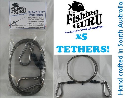 5x HEAVY DUTY ROD TETHER - Stainless Steel (Made in South Aus) for GAME ...