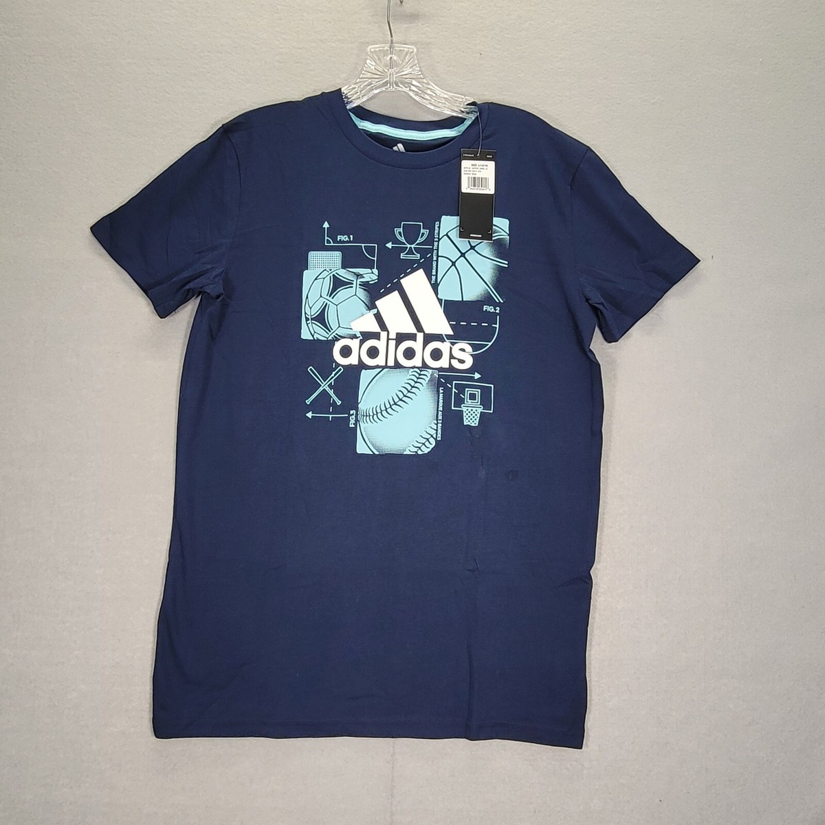 ADIDAS Short Sleeve Blue T-Shirt Boys Size Large