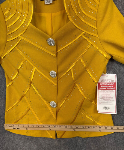 Vtg BMJ Studio Jacket Blazer Women 8 Yellow Glam Disco Funky Rhinestone Y2K - Picture 8 of 17