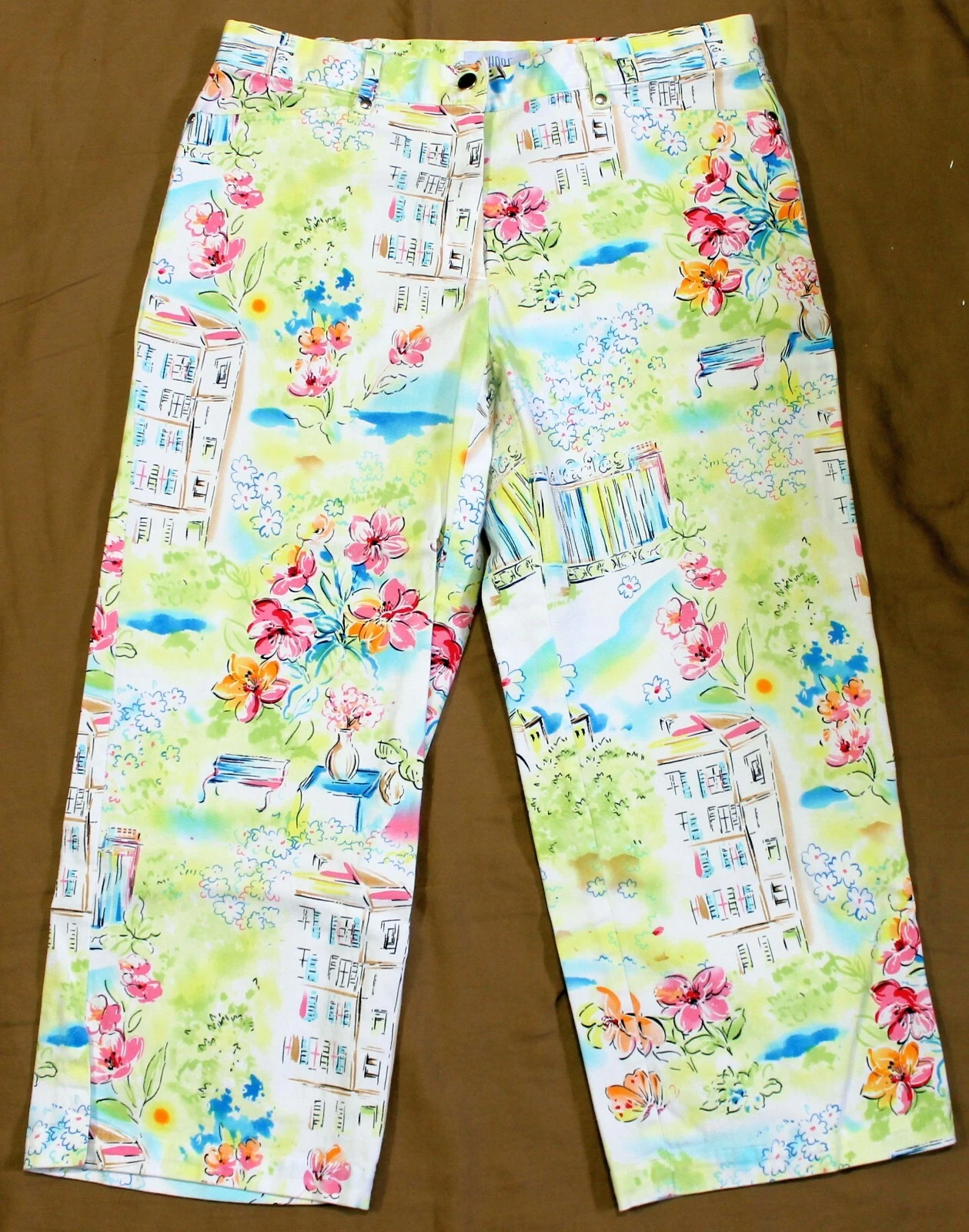 Shore Size 10 Watercolor Print Stretch Capris