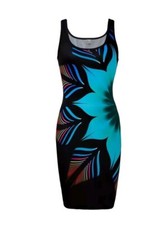 Women's Chic Floral Print-Sexy, Blue, Figure-Sculpting Tank Dress Medium NEW 