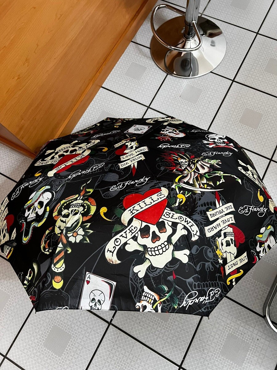 Ed Hardy Auto Open Compact Umbrella Love Kills Slowly- Y2K | eBay