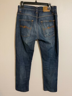 Nudie Jeans Co Grim Tim Org. White Knee Button Fly Denim Jeans