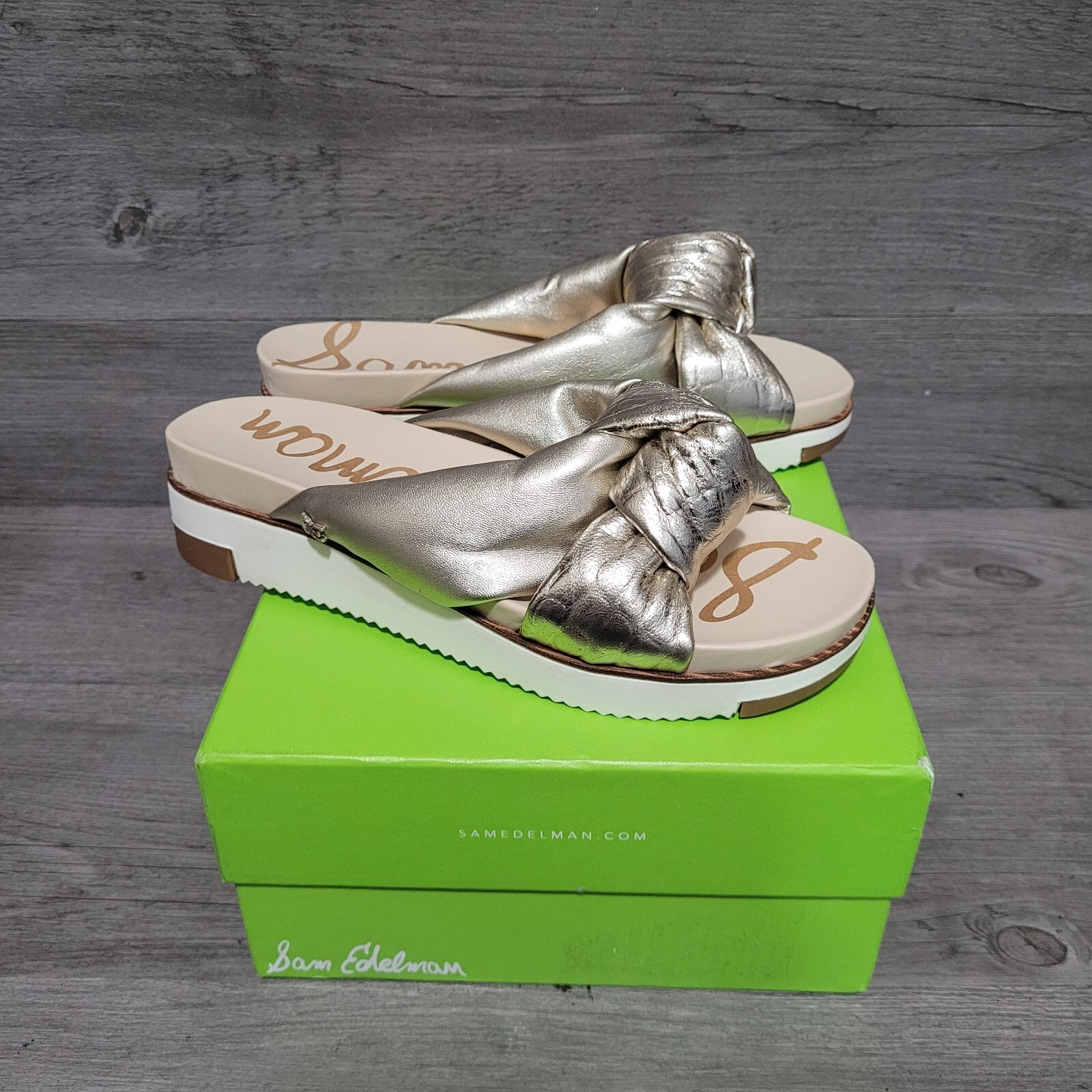 PANTOFOLA D’ORO Sam Edelman Agatha donna taglia 6 juta flatform sandalo sportivo oro ciabatte