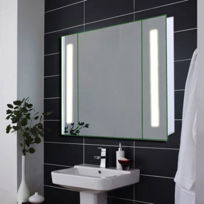 IDEALHOME-ONLINE Wall Mounted LED Bathroom Mirror Cabinet Shelving Anti Fog Steam with Socket CE