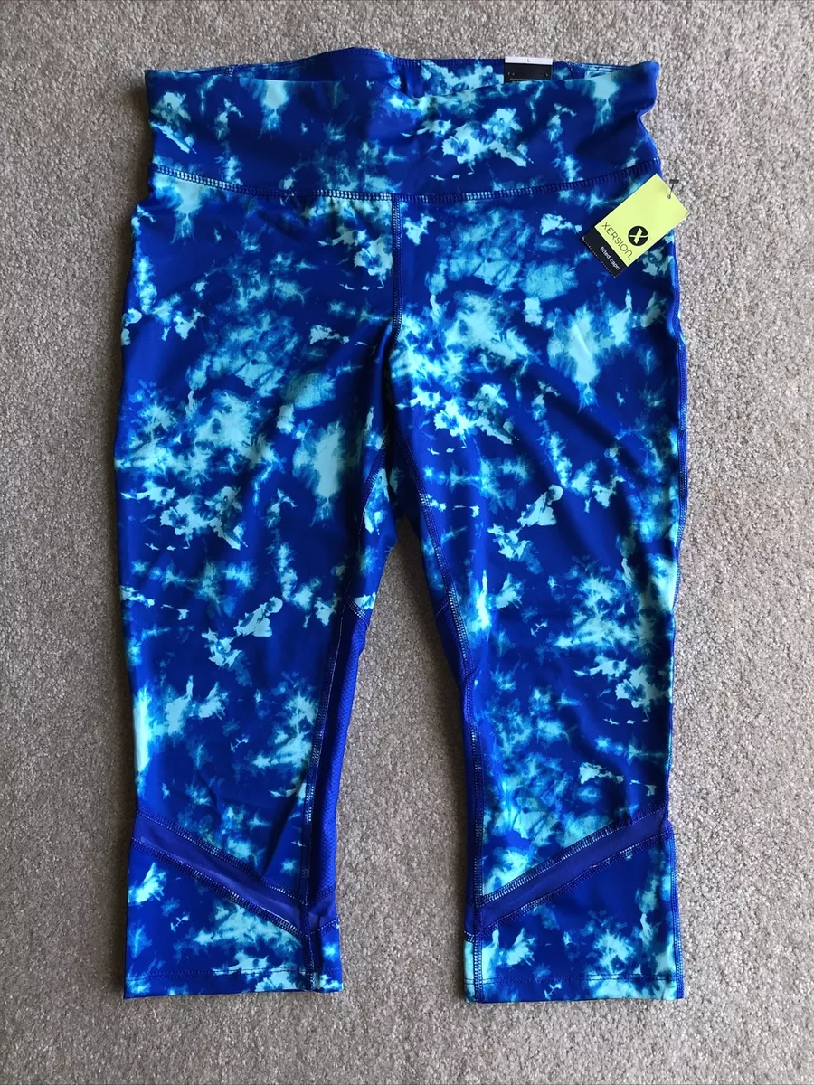 XERSION Fitted Athens Capri Tie Dye blue watercolor compression leggings L