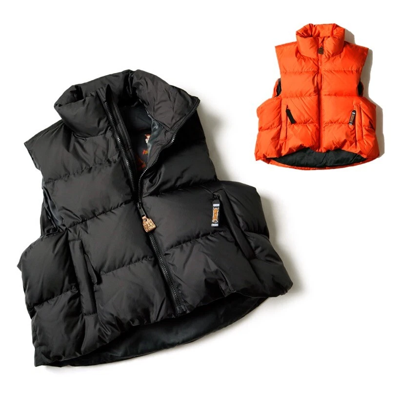 KAPITAL Ripstop Nylon Down Burger-KEEL Vest 1pc Black/Orange Japan Limited