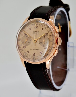 TITUS chronograph solid 18k rose gold handwinding Landeron 48 fully serviced 50