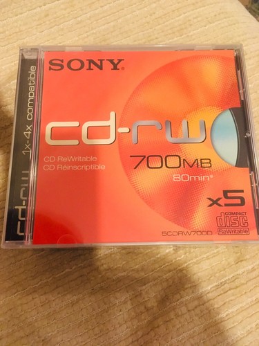 New Sony CD-RW 700MB 80 Minutes 1-4x speed X5 Discs