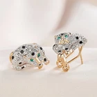 18K Yellow Gold Filled Made With SWAROVSKI Crystal Cheetah Omega Back Earrings