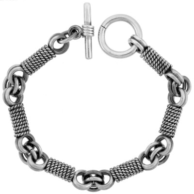 925 Sterling Silver Rope Wrapped Link Bracelet Toggle Clasp 9mm, 8'' to 9'' Long