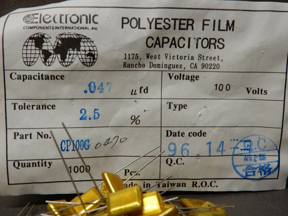Condensadores de película de poliéster ECI .047uf 100V cantidad 100 NOS Foto 2 de 3