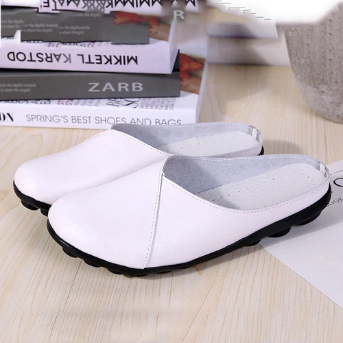 Womens Mules Slip-on Shoes Leather Backless Loafers Casual Flat Shoes Summer - Picture 26 of 61