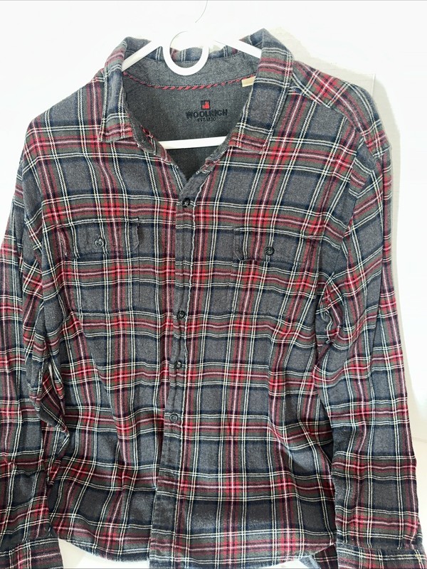 Woolrich Red Grey Plaid Long Sleeve Shirt Size XL Men’s