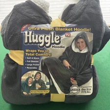Ontel Huggle Hoodie Unisex Charcoal Gray One Size Ultra Plush Blanket Reversible