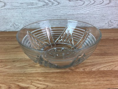 Vintage geschliffenes Glas Kleinigkeit Obst Servierschale detailliert lineares Sternenmuster 