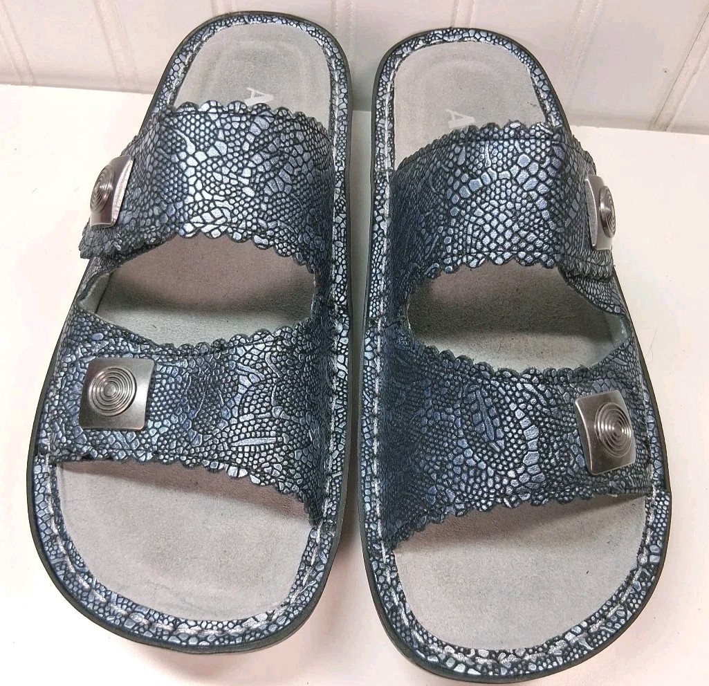 Women's New Alegria Sandal Sz 38 US 8 Bluish silverish 2 Straps Butterfly's Bott