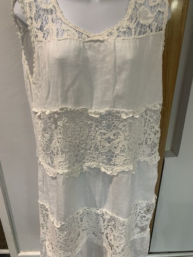 MADE IN ITALY CIND LADIES LOVELY LINEN BRODERIE ANGLAISE WHITE DRESS SIZE 16 - Picture 2 of 2
