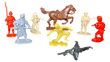  Lot of 90 Mixed Army Men Figures Different Eras, Various Poses w/ 2 Horses