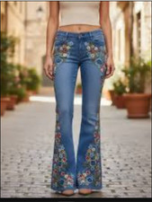 Alice Olivia Amazing Embellished Jeans Floral Flower Embroidered Swarovski