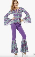 70s Disco Costume XL Purple Bell Bottom Outfit Halloween Disco Diva Hippie New