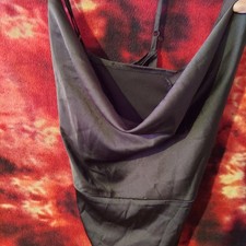 Black Satin Cowl Neck Strappy Sleeveless Slip Midi Dress Size