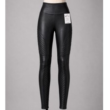 NEW Spanx Faux Leather Moto Leggings Very Black High Rise Shaping 20136R Size L